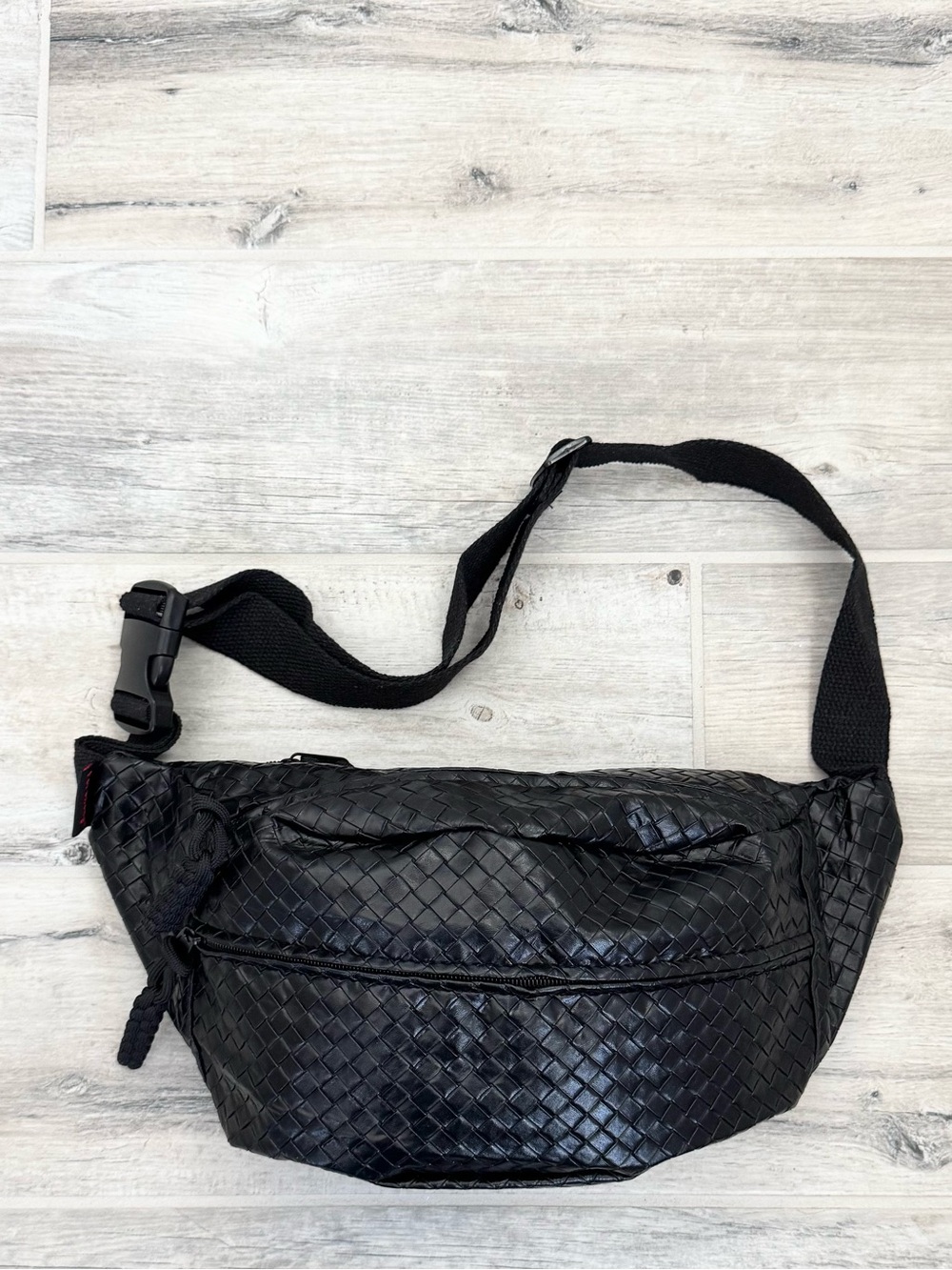 Woven Large Black Unisex Fanny Pack Waist Crossbody Sling Bag